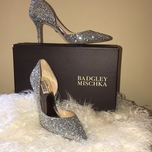 Bagley Mischka Silver Glitter Heels